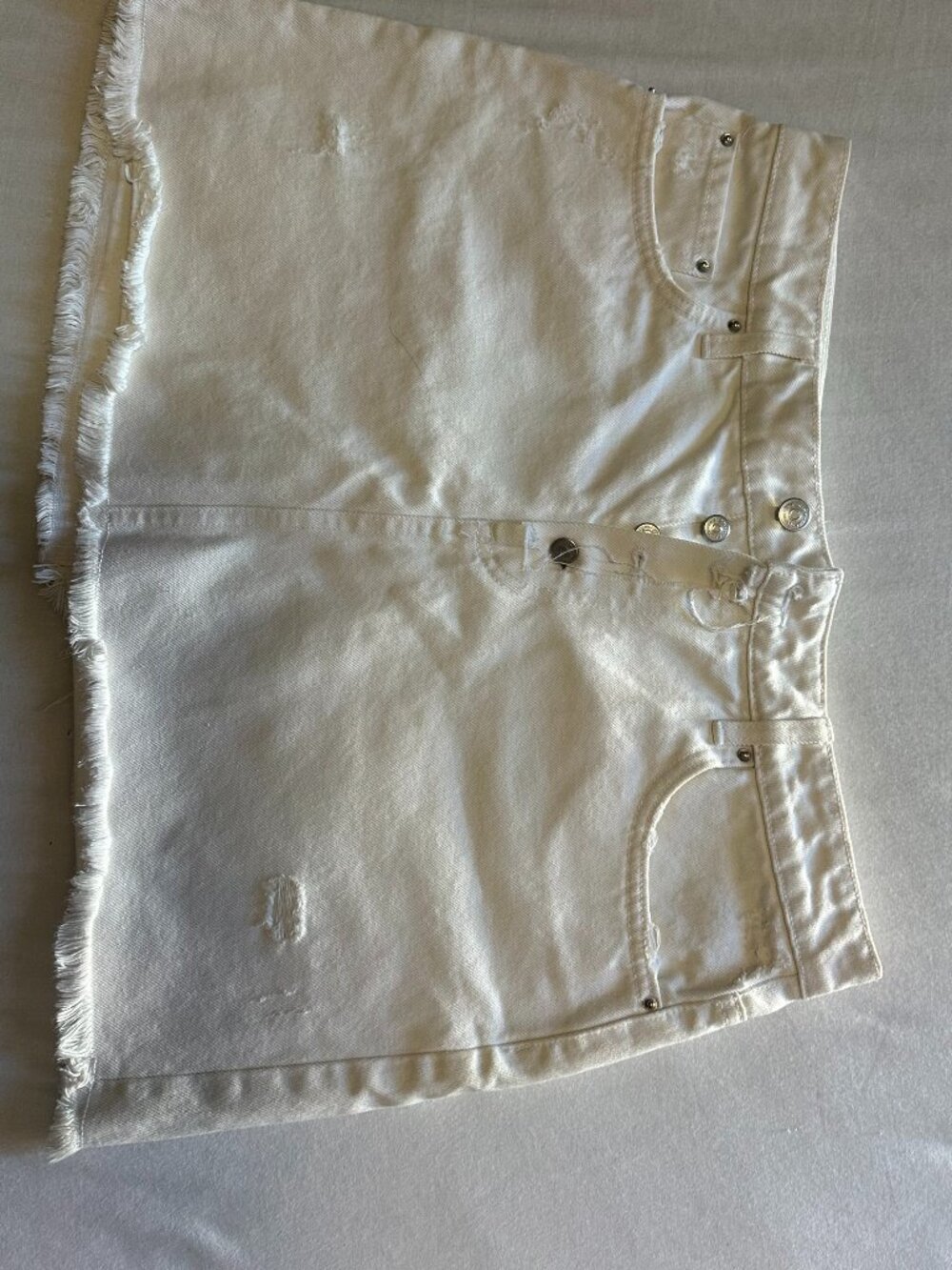 Zara Women's White Distressed Denim Mini Skirt Size L
